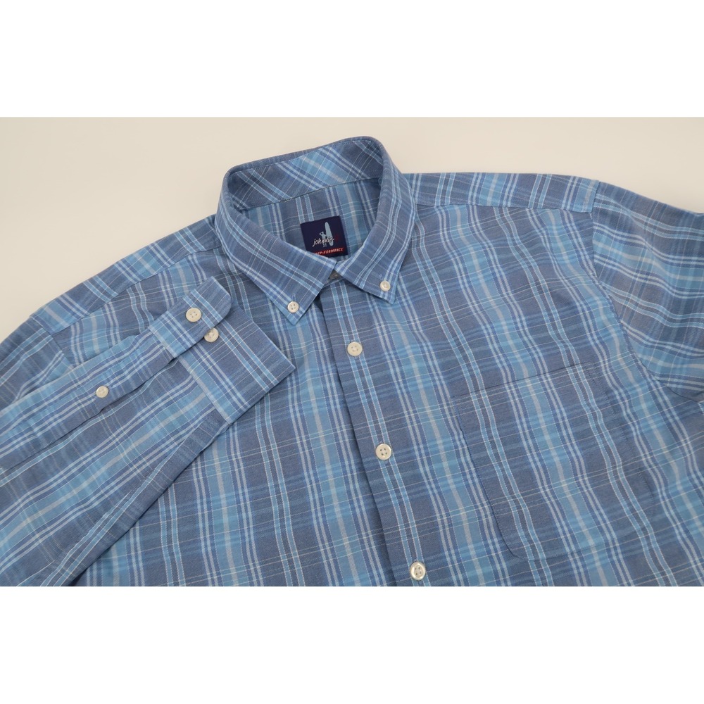 Johnnie-O PREP-FORMANCE Button Down Shirt Mens Medium Blue Plaid Long Sleeve